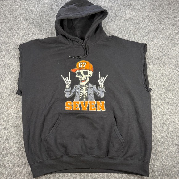 Gildan Other - Seven Skeleton 67 Graphic Sleeveless Hoodie Black XL Skater Grunge Biker